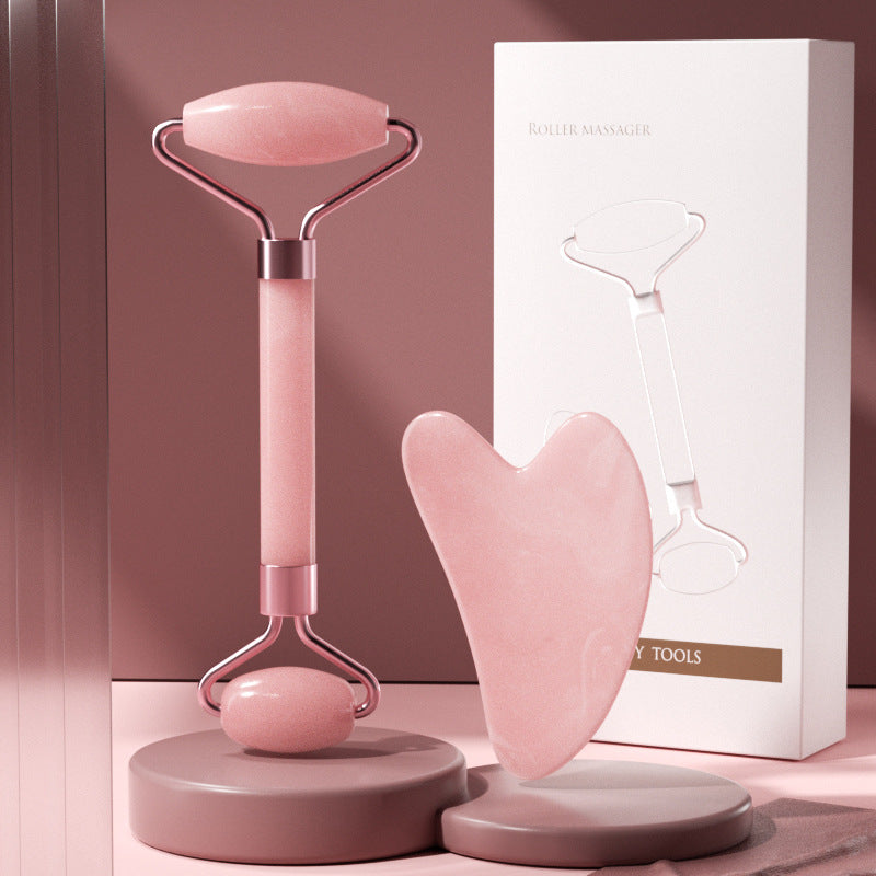 Rose Quartz Facial Roller Massager Set