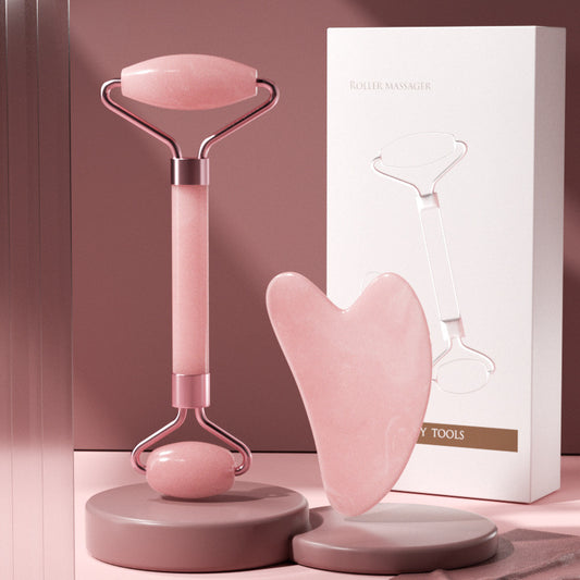 Rose Quartz Facial Roller Massager Set