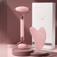 Rose Quartz Facial Roller Massager Set